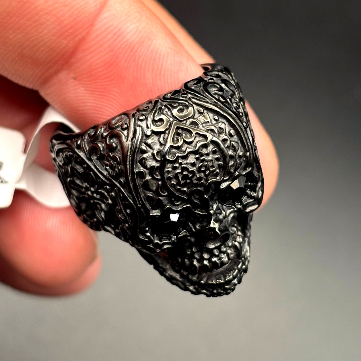Blackjack BJZ10B Mens Skull Ring Black Stainless Steel with Black CZ Eyes Size10