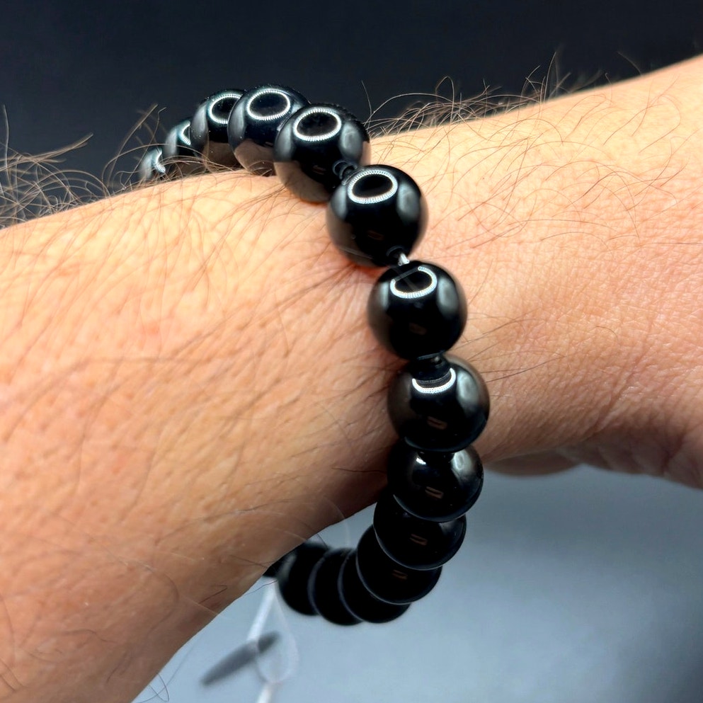 Blackjack BJS244BSO Men's Black Onyx Beaded Bracelet Stainless Steel NIBWT