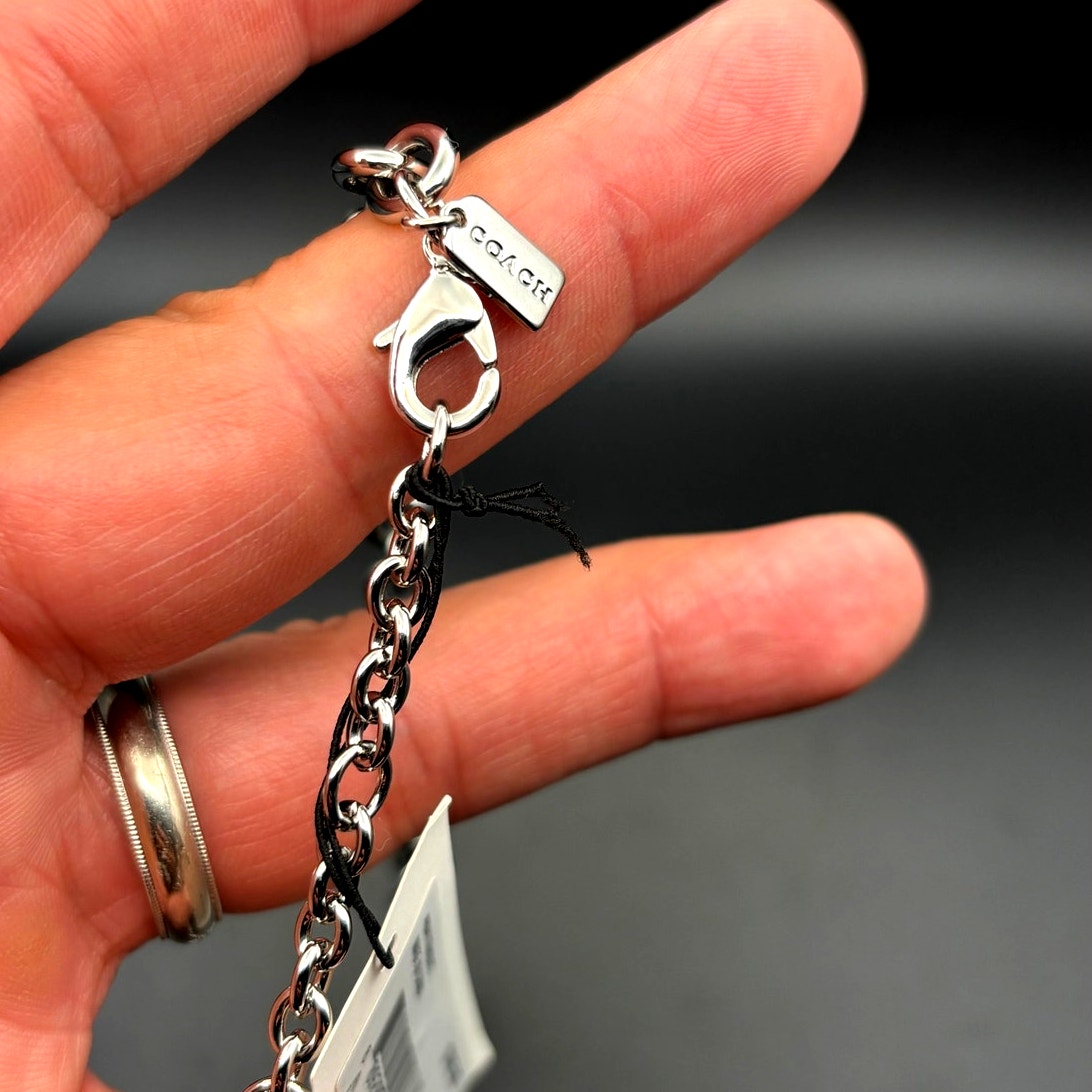 Coach Signature Lucite Padlock Pendant Women's 16” Necklace Silver Tone NWT