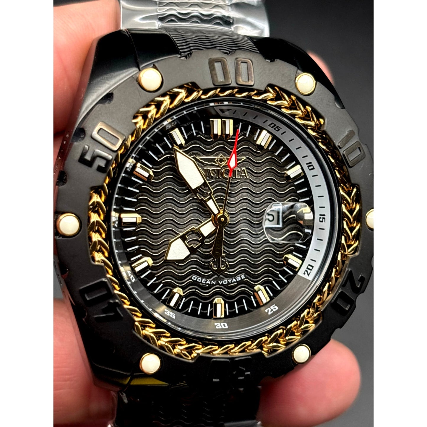 Invicta Ocean Voyage 47743 Black Gold Bezel 52mm Stainless Steel  Men's Watch