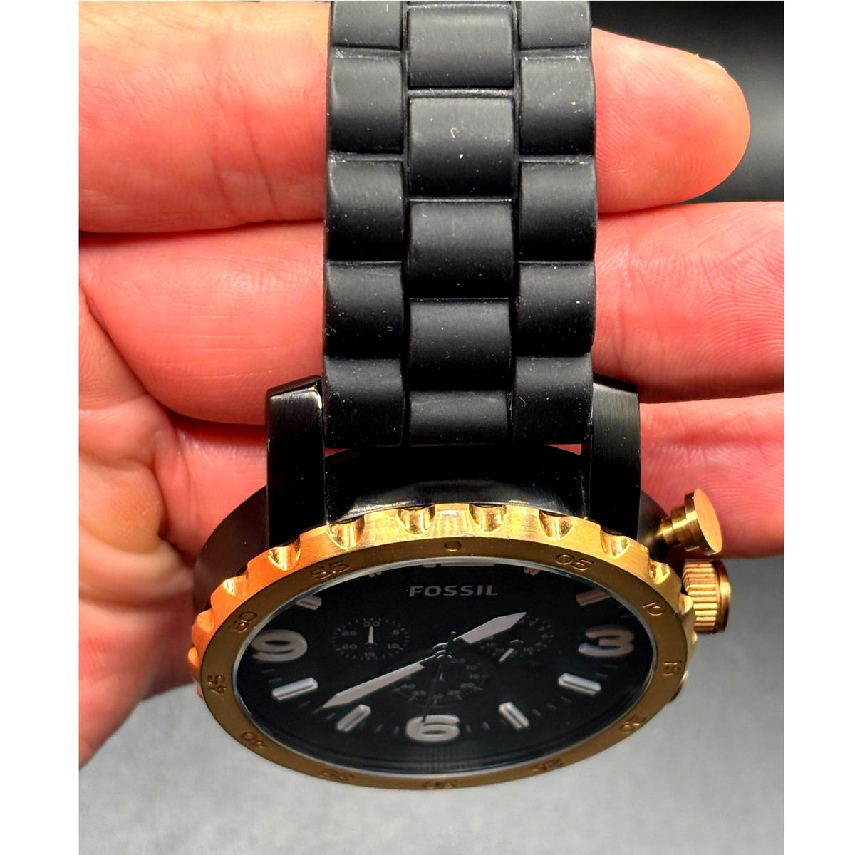 Fossil Nate JR1369 Chronograph 50mm Rose Gold Black Silicone Men’s Watch