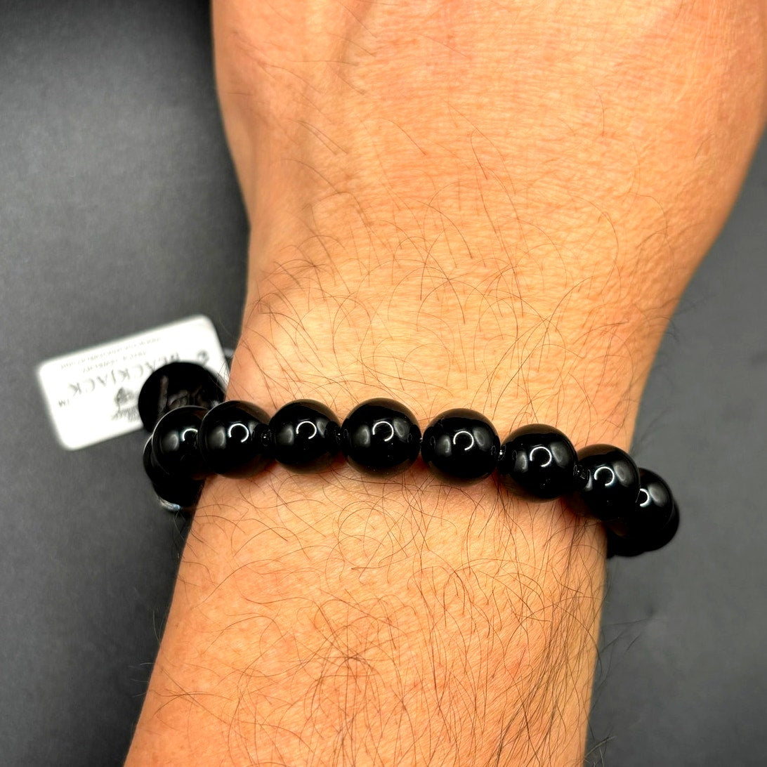 Blackjack BJS244BSO Men's Black Onyx Beaded Bracelet Stainless Steel NIBWT