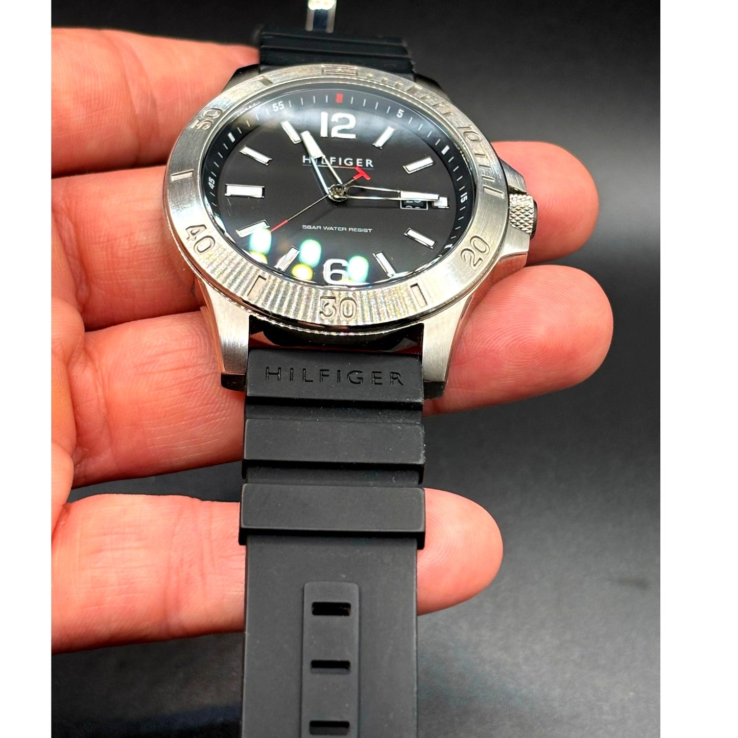 Tommy Hilfiger Ryan 1710539 Black Dial Silicone Strap Men's Watch NIB