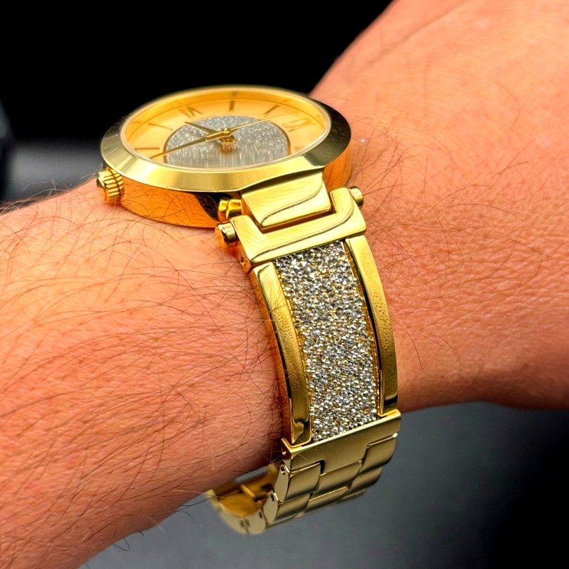 Guess Aurora Women's Gold-Tone Stainless Steel & Zwarovski Crystals Bangle Watch