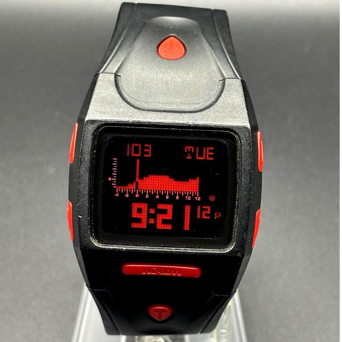 Nixon Lodown Digital Tide Surf Watch Black Red 100M Water Resistant