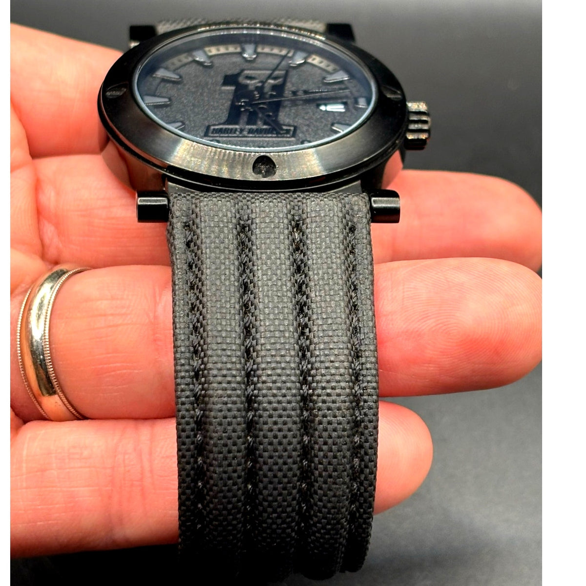Harley-Davidson Bulova 78B131 Black #1 Racing Skull 44mm Watch Discontinued
