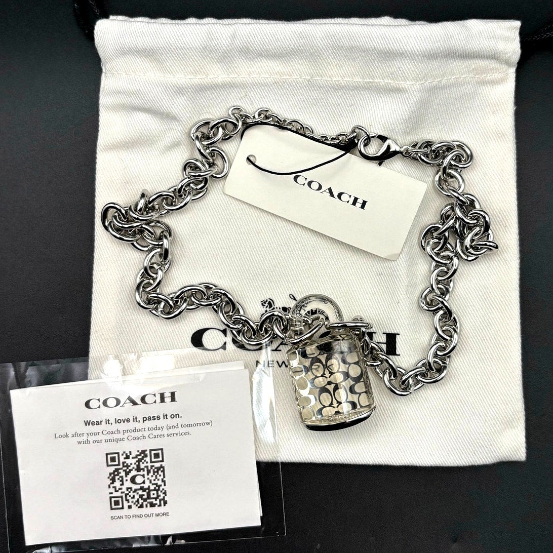 Coach Signature Lucite Padlock Pendant Women's 16” Necklace Silver Tone NWT