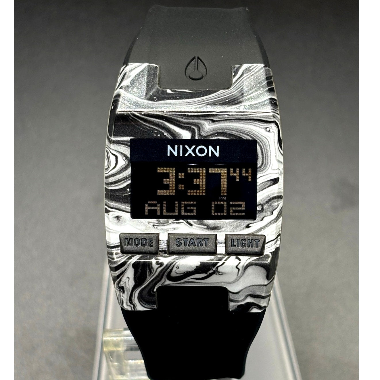 Nixon The Comp S Marbled Black White Amoeba Digital Surf Watch 100M A336