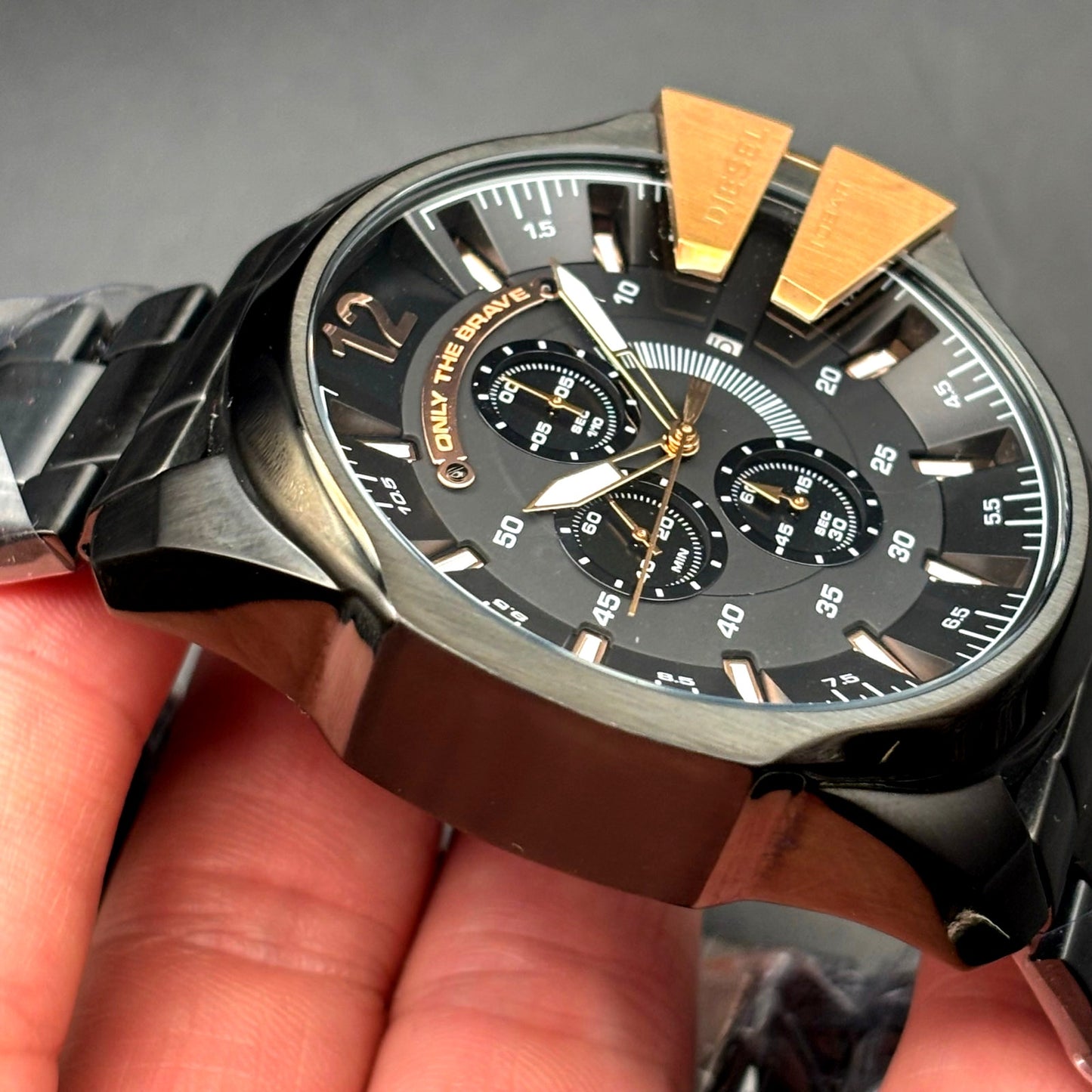 Diesel DZ4309 Mega Chief Mens Black Rose Gold Chrono Stainless Steel Watch NIBWT