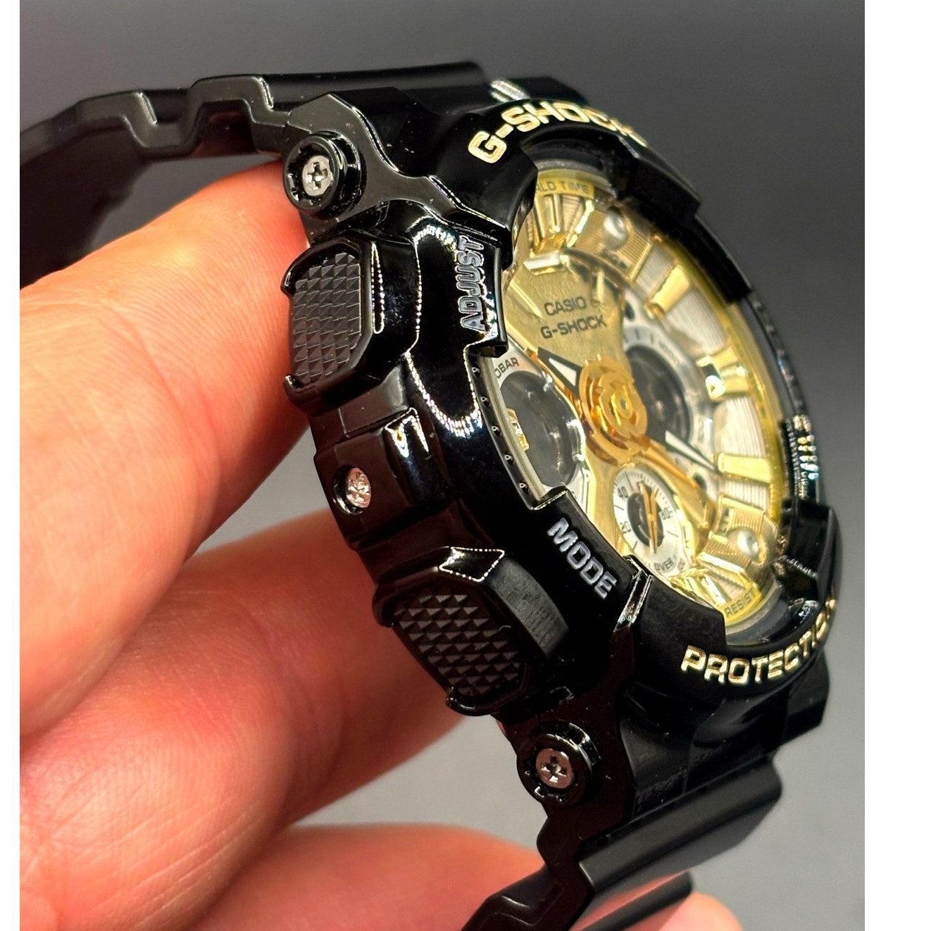 Casio G-Shock GMAS120GB-1A Women's Black Gold Silver Metallic Ana-Digi Watch NWT