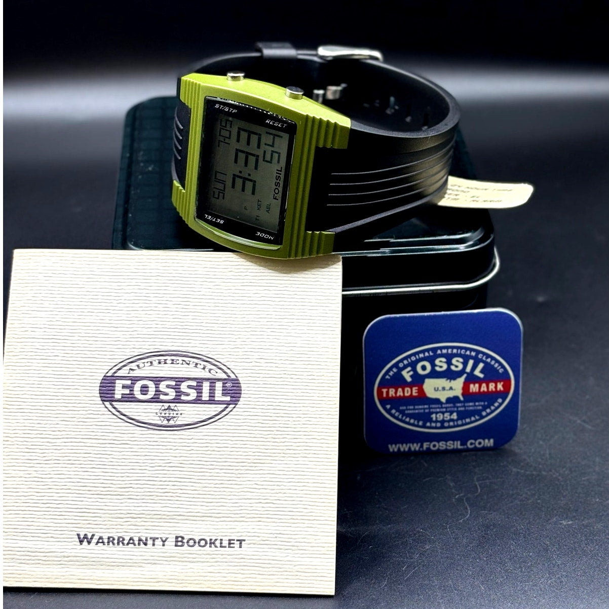 Fossil FSL DQ1141 Green Digital Watch 100M Alarm Chronograph Vintage NWT