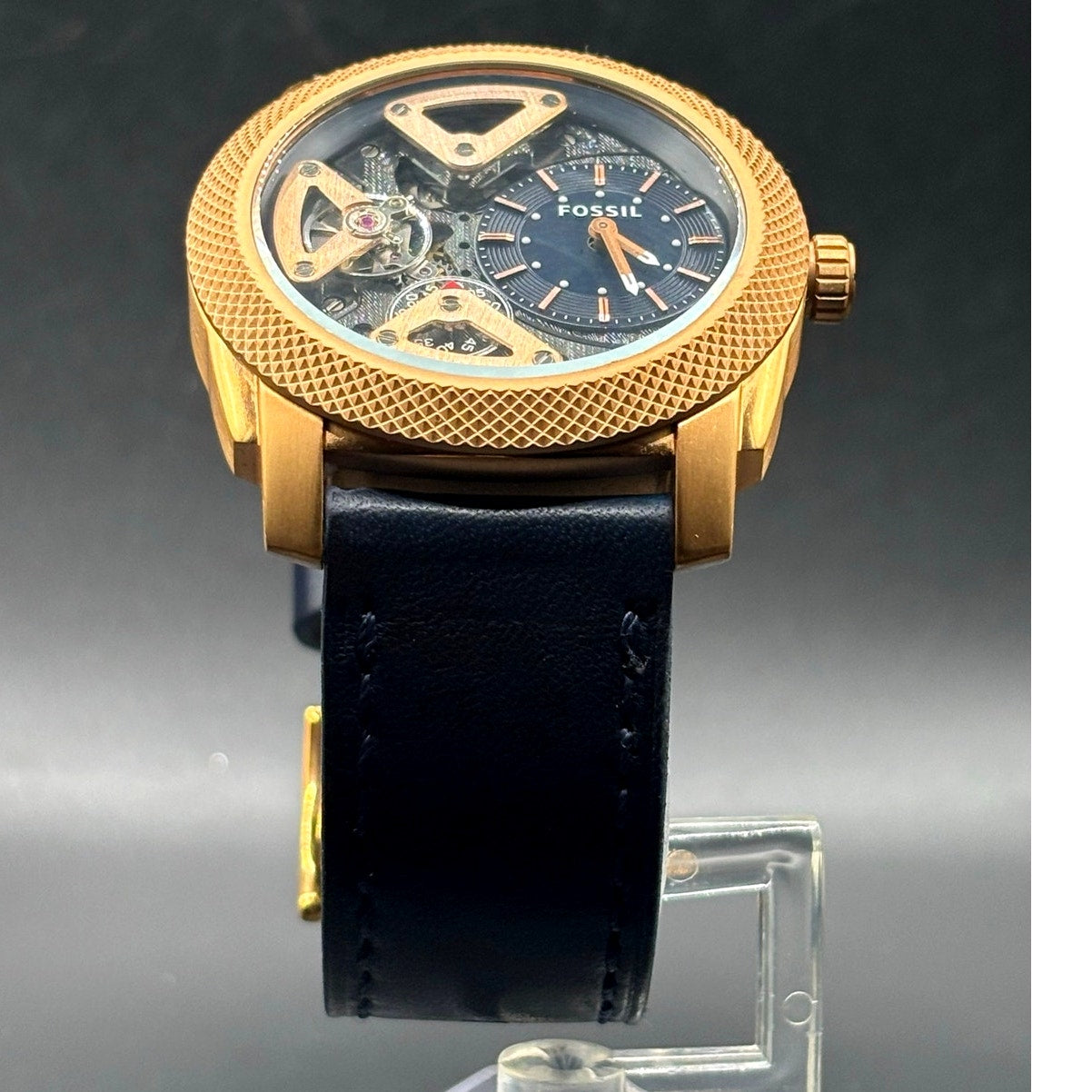 Fossil ME1158 Machine Twist Hybrid Rose Gold Blue Leather Men's Watch 45mm