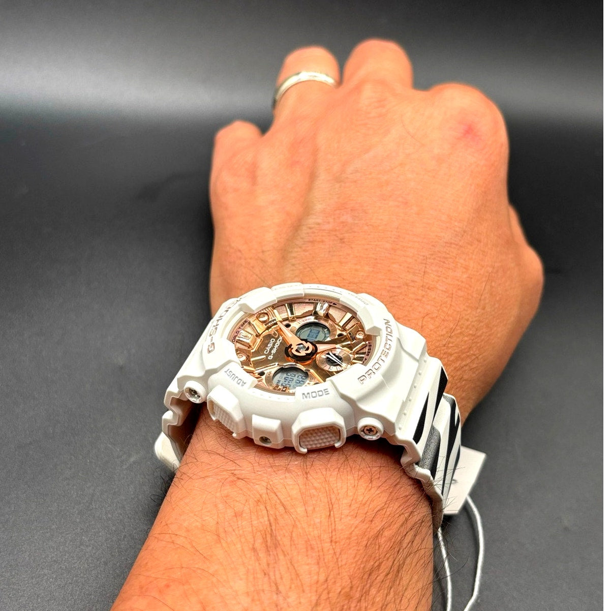 Casio G-Shock GMA-S120MF-7A2 White Rose Gold Zebra Strap NIBWT