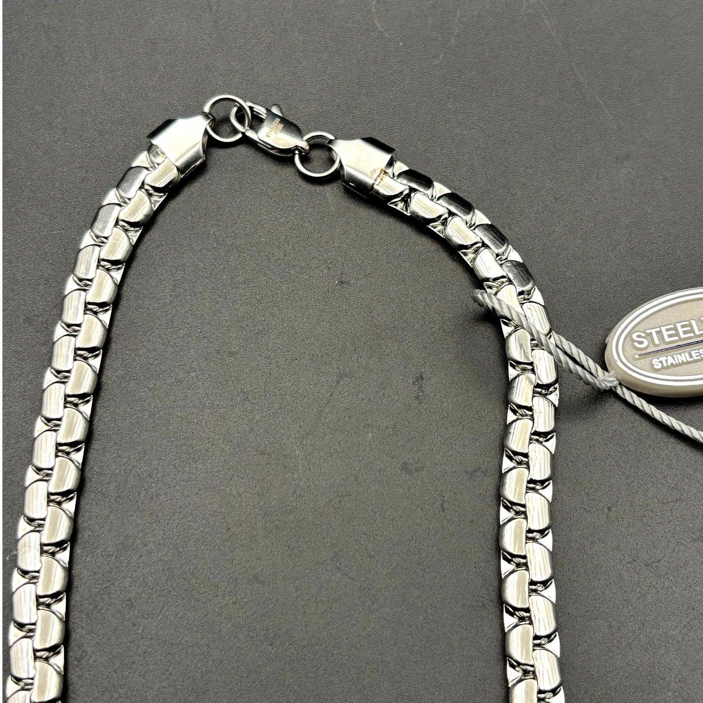 SteelTime Men's Stainless Steel Silver Plated  Fluted Link Necklace 24 Inch NWT