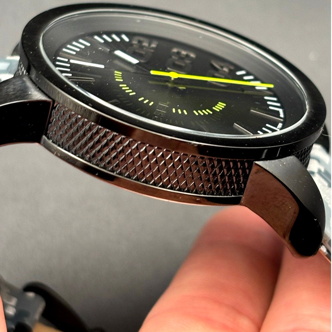 Diesel Double Down DZ1664 Mens Watch Camo Leather Strap Black Dial 46mm NIBWT