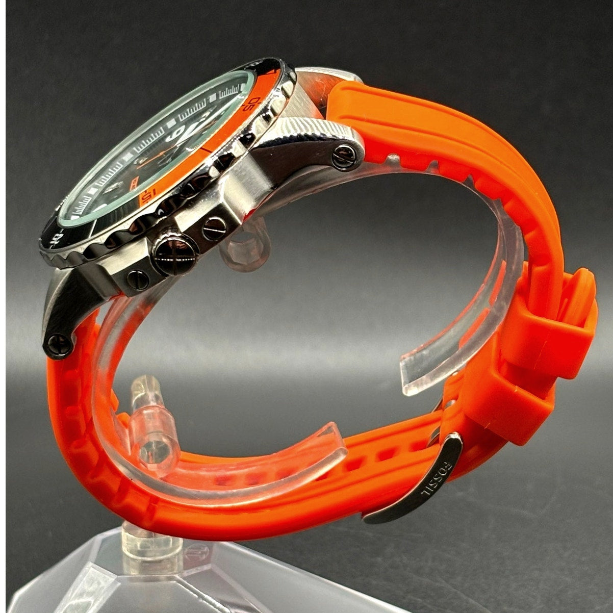 Fossil Sport AM4259 Dive Style Orange Silicone Strap Men’s Watch 46mm 10 ATM NIB