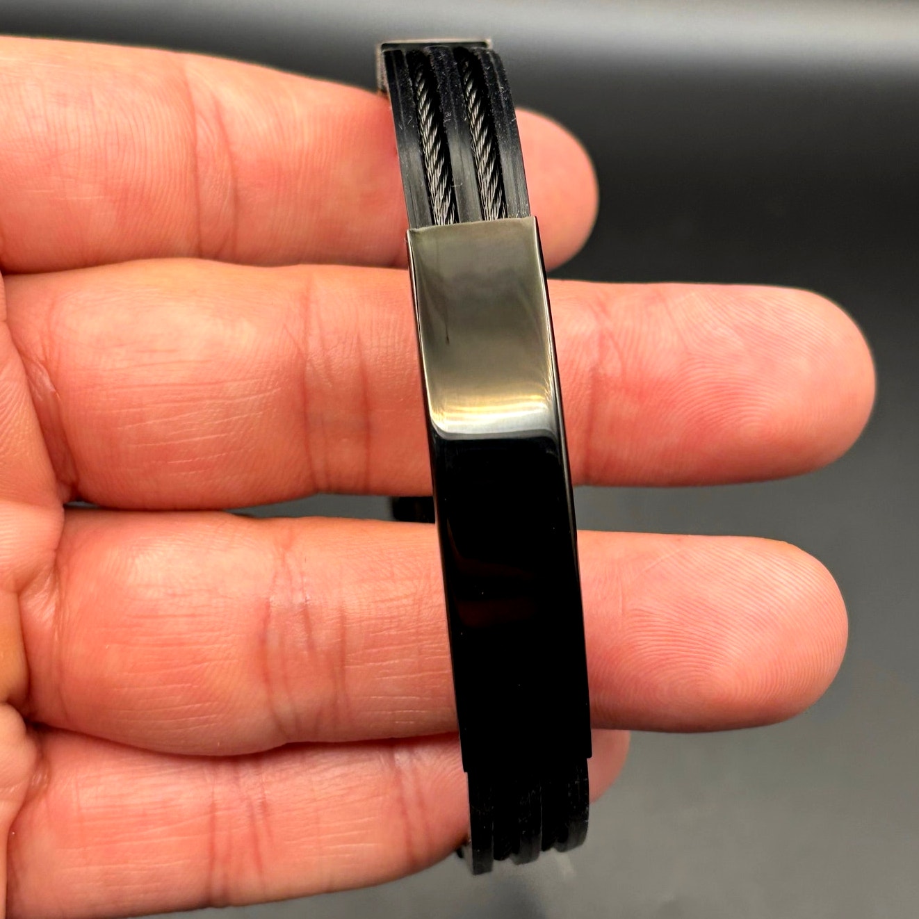Blackjack BJB251B Men's Black Silicone Stainless Steel Bangle ID Bracelet NWT