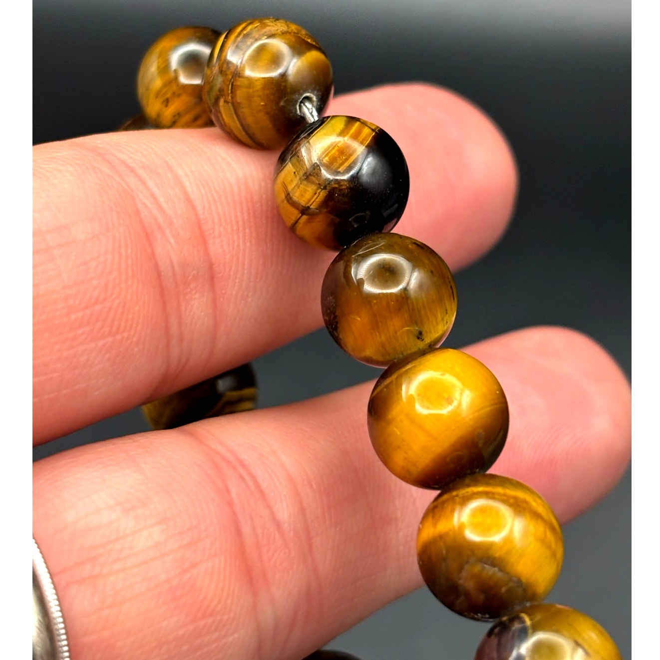 Blackjack BJS16BTE Men's Genuine 10mm Tiger Eye Stainless Steel Beaded Bracelet