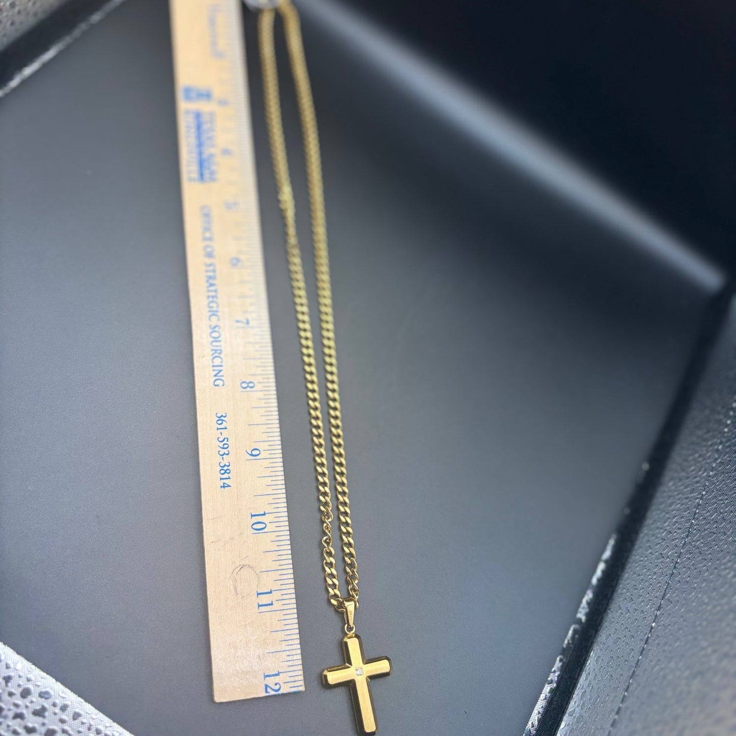 Blackjack BJP176G Mens Gold Stainless Steel Cross Pendant Necklace With CZ NIBWT