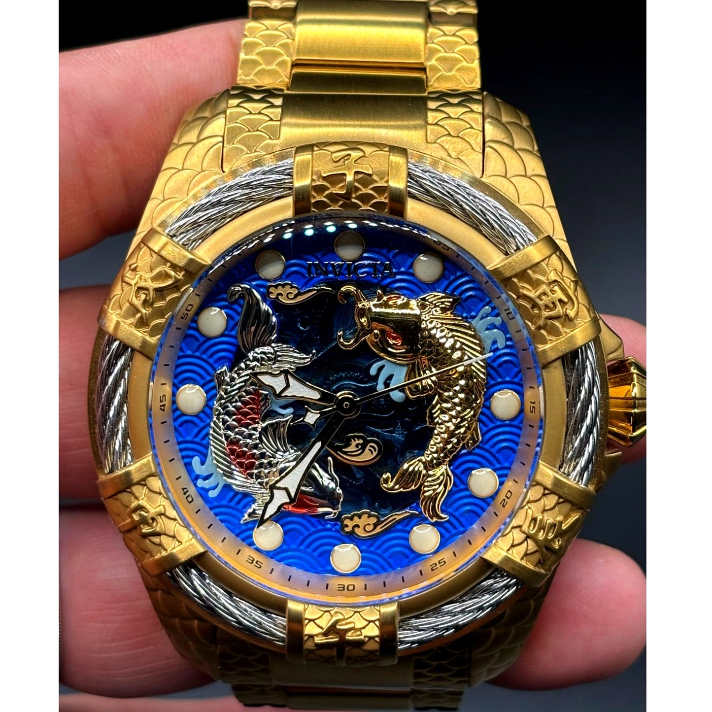Invicta 32342 Bolt Trinitite Koi Automatic Gold Blue Skeleton Dial 52mm