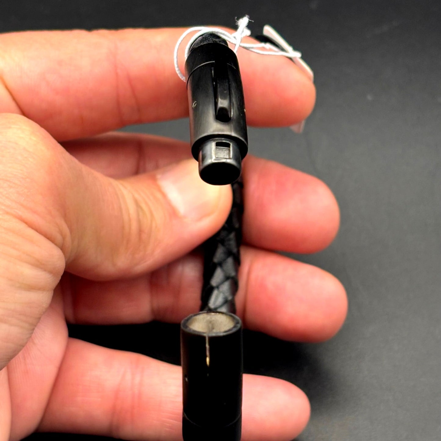 Blackjack BJB237BB Mens Black Leather Stainless Steel Extendable Bracelet NIBWT