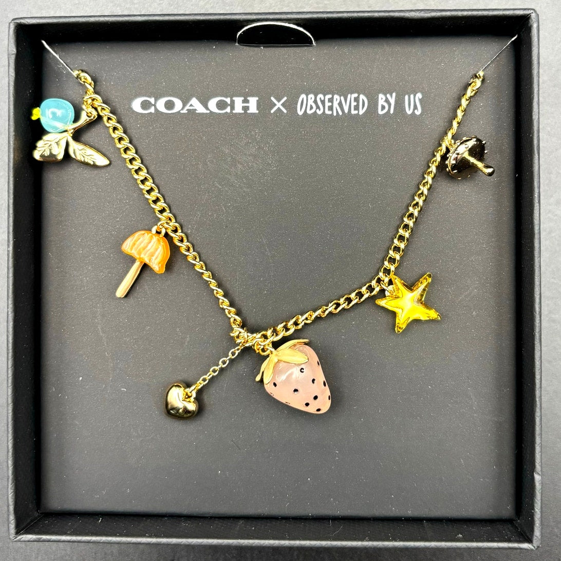 Coach x Observed By Us Charm Necklace Strawberry Heart Gold Tone NIB