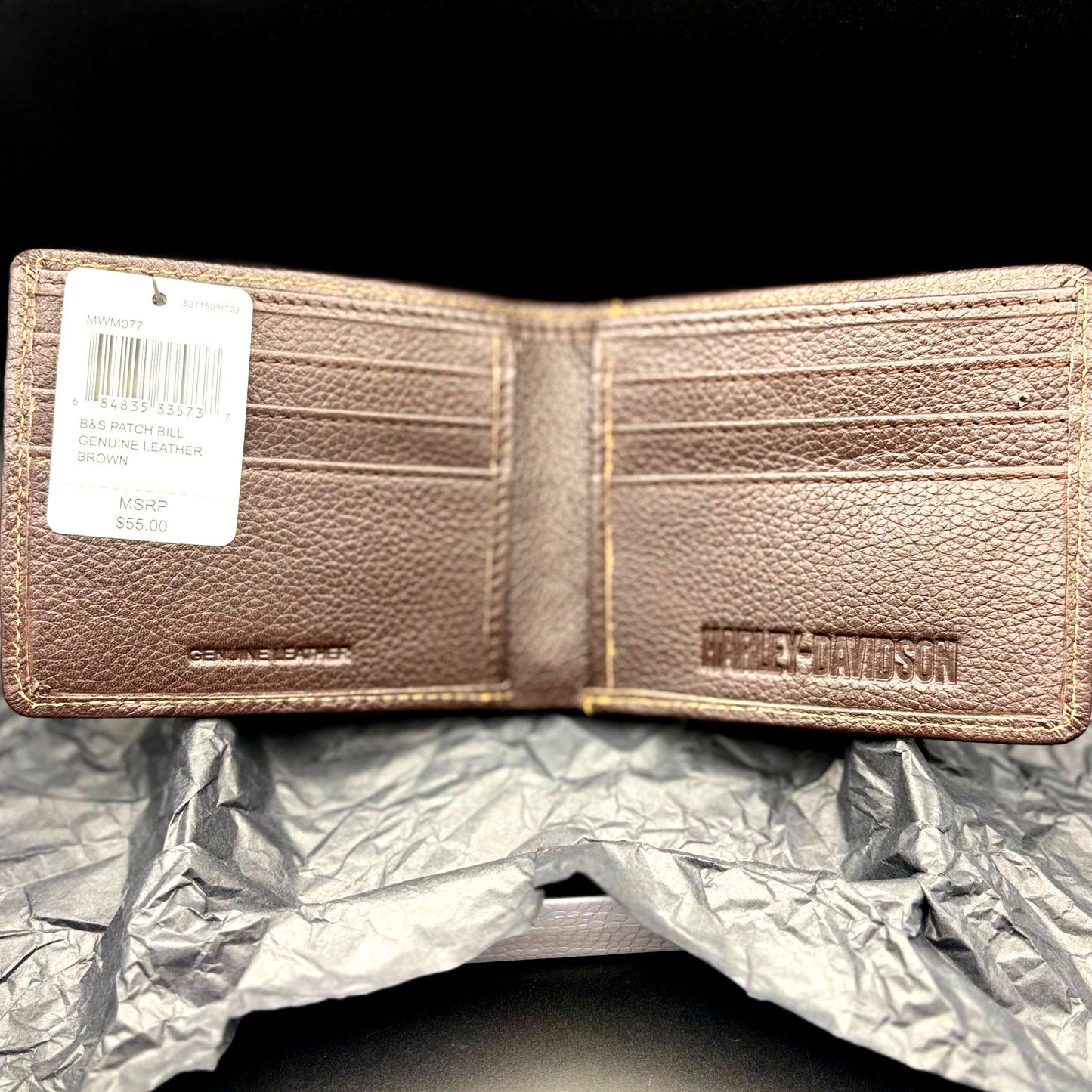 Harley Davidson Mens Genuine Leather RFID Bifold Wallet MWM077 Brown NWT