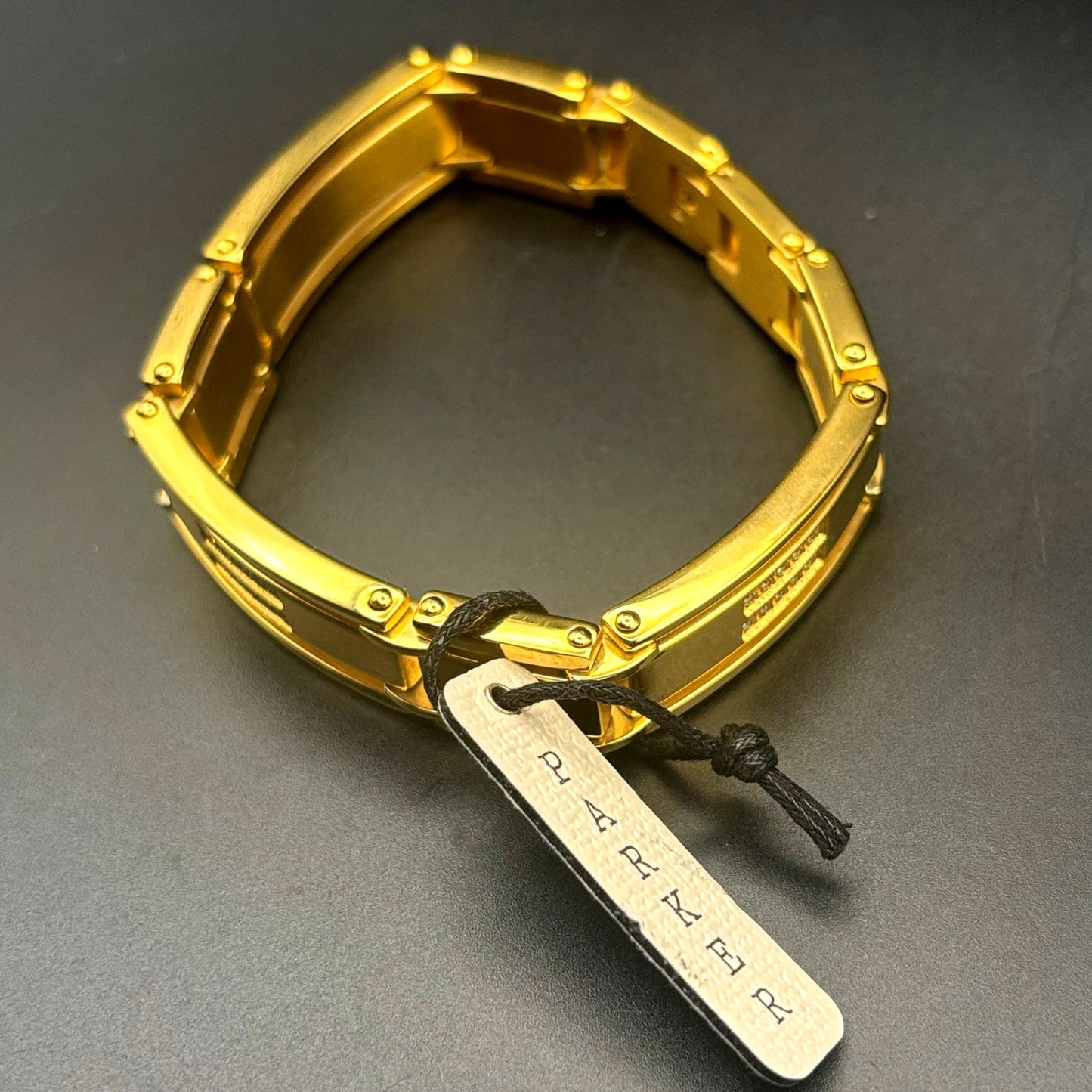 Mason Parker Men’s Gold Plated Stainless Steel ID Bracelet w/Cubic Zirconia NWT