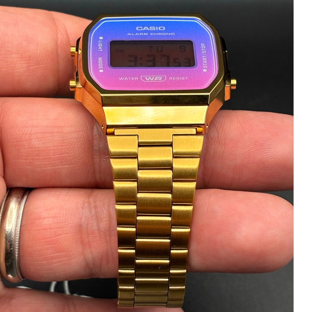 LWS Solarwave Prism A168 Gold Tone Stainless Steel Bracelet Digital Mod Watch