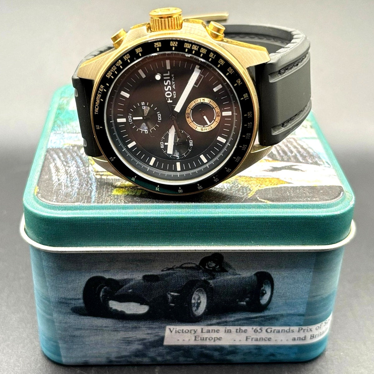 Fossil Decker DE-5003 Chronograph Black Dial Bronze Tone Silicone Strap Watch