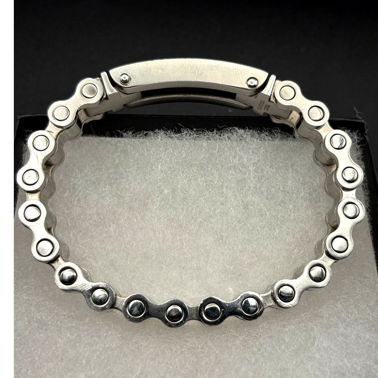 Mens Stainless Steel Chain Bracelet Black Onyx Inlay Greek Key New In Box