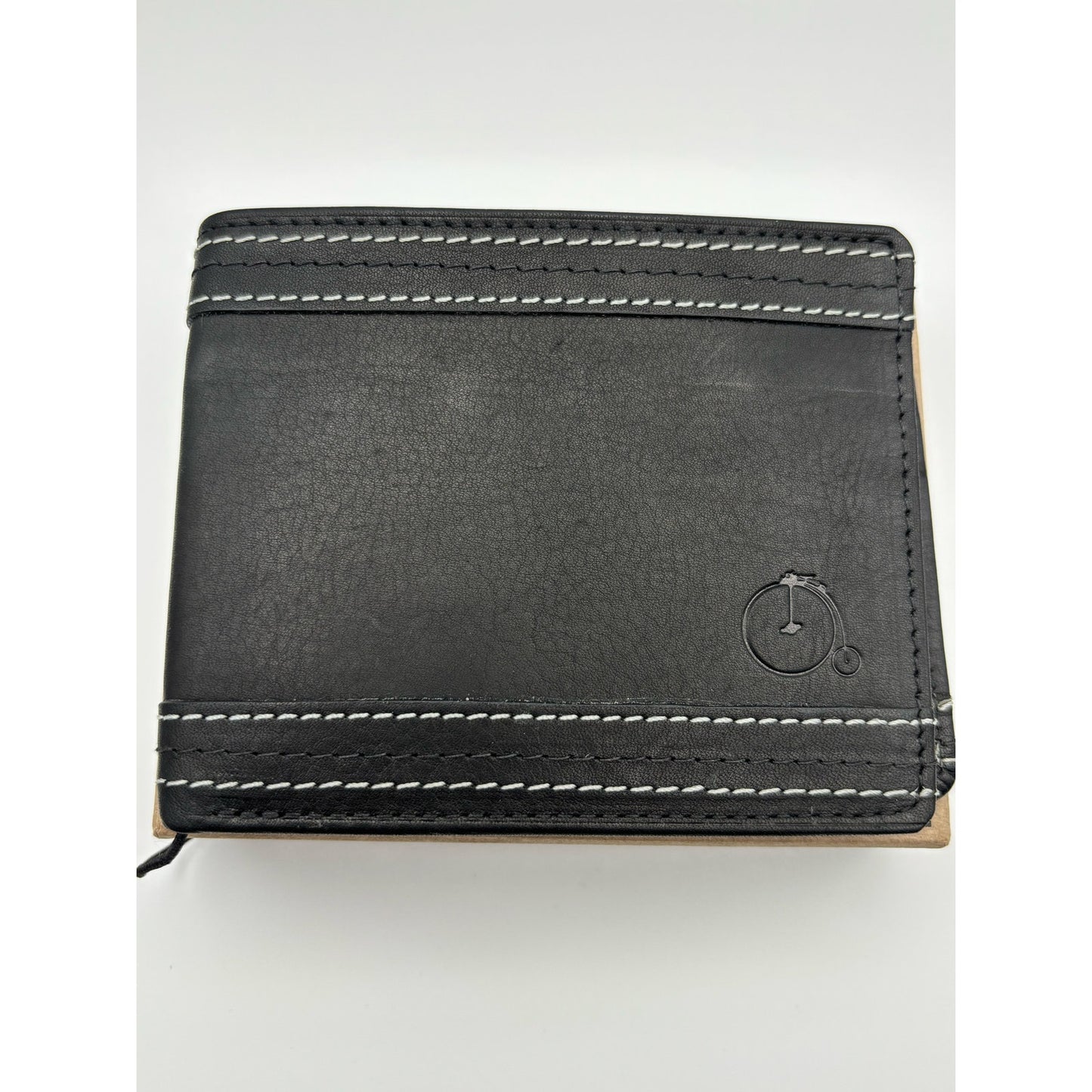 Maker & Company Leather Bifold Wallet. Black with White Stitching. New with Box